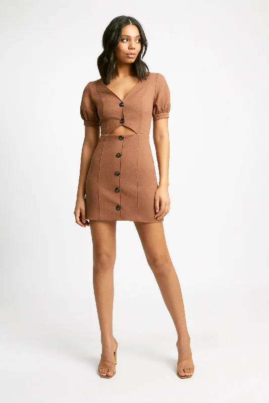 Stella Button Mini Dress Chic Tropical Mini Dress