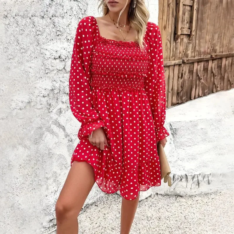Blue Zone Planet |  spring and summer polka dot dress Tunics Yoga stretchy