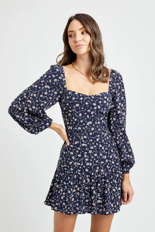 Liberty Long Sleeve Mini Dress Fashionable Boho-Chic Mini Dress