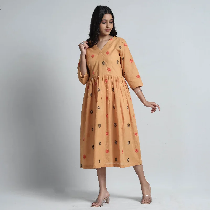 Beige - Exquisite Jacquard Cotton Dress Casual Short Summer