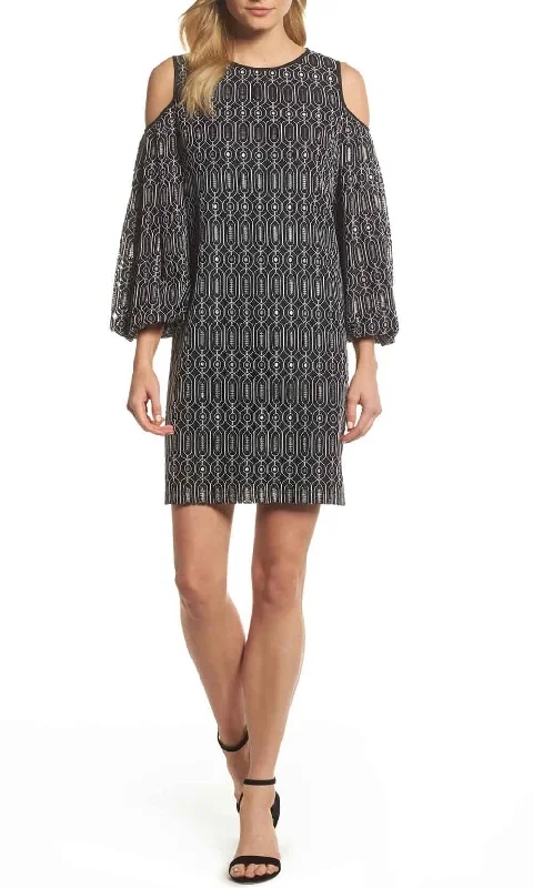 Maggy London - G3231MSC Bishop Sleeve Geo-Lace Print Dress Tunics Corduroy durable