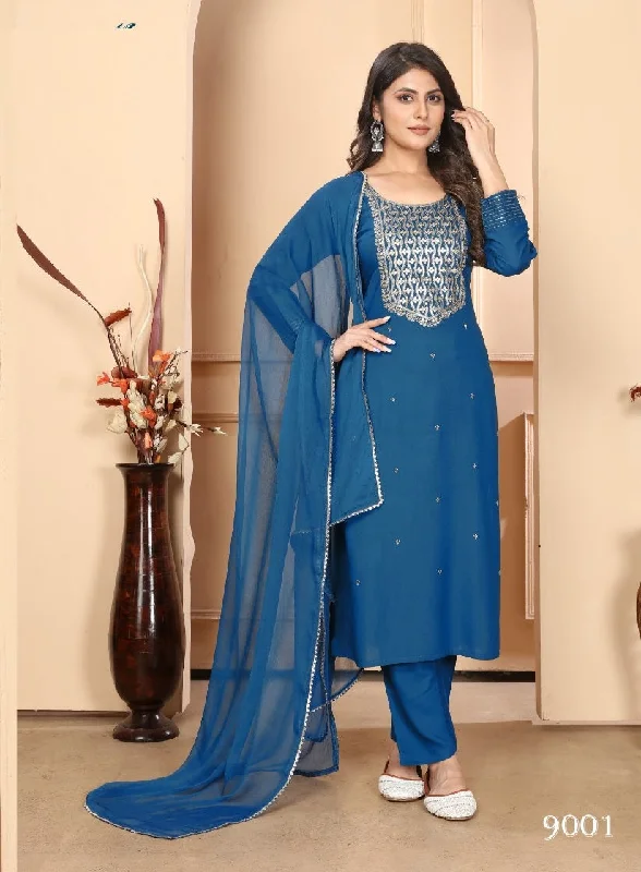 NOZ2TOZ Women Party Wear Embroidery Worked Kurta With Pant And Dupatta Set - Petrol Green Comfortable Jogger Trousers NOZ2TOZ Women Party Wear Embroidery Worked Kurta With Pant And Dupatta Set - Petrol Green Comfortable Jogger Trousers