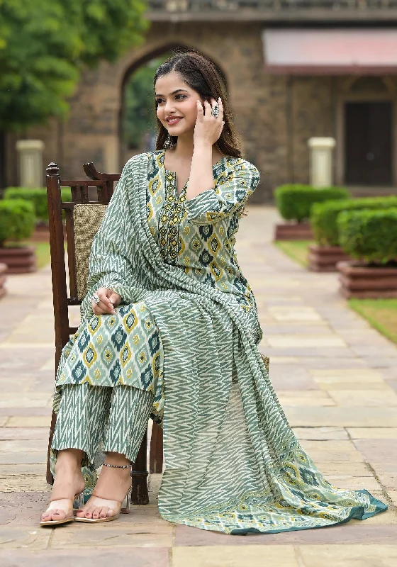 NOZ2TOZ Women Party Wear Printed Rayon Kurta With Pant And Dupatta Set - Mahendi Green Fashionable Work Pants NOZ2TOZ Women Party Wear Printed Rayon Kurta With Pant And Dupatta Set - Mahendi Green Fashionable Work Pants