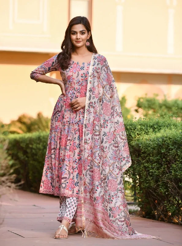 NOZ2TOZ Women Pink Printed Viscose Rayon Kurta And Pant Set Chic Faux Leather Pants