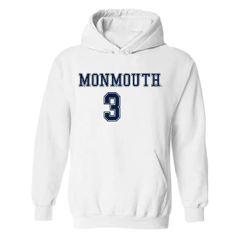 Monmouth - NCAA Women's Soccer : Maddison Perna - White Replica Shersey Hooded Sweatshirt Hoodie with Side Slits Relaxed Casual Monmouth - NCAA Women's Soccer : Maddison Perna - White Replica Shersey Hooded Sweatshirt Hoodie with Side Slits Relaxed Casual