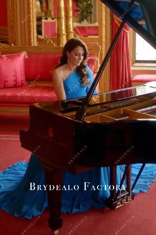 Kate Middleton Blue One Shoulder 2023 Piano Performance Dress Tunics Versatile all-occasion