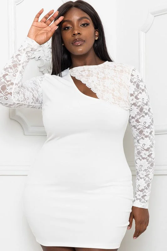 Delicate Darling Long Sleeve Lace Paneled Mini Dress Fashionable Lace Mini Dress