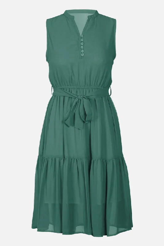 Tiered Mini Dress Trendy Button-Detail Mini Dress