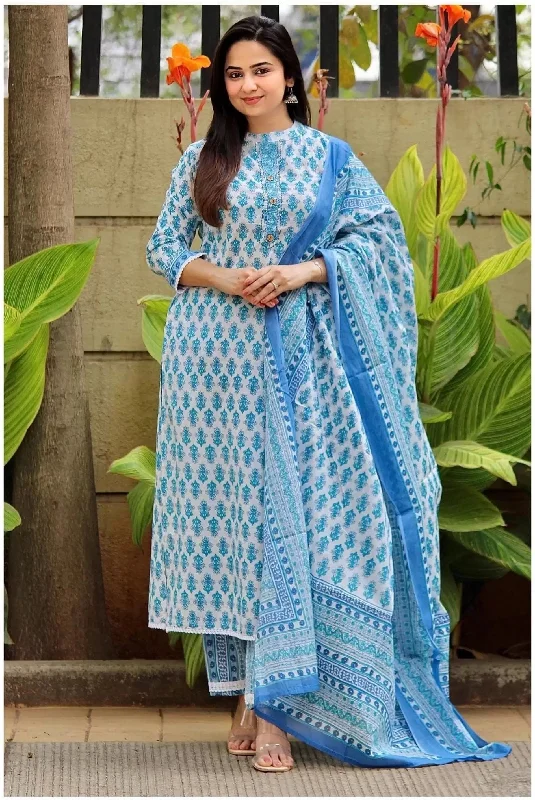 NOZ2TOZ Women White Printed Pure Cotton Kurta, Pant And Dupatta Set Comfy Cargo Trousers NOZ2TOZ Women White Printed Pure Cotton Kurta, Pant And Dupatta Set Comfy Cargo Trousers