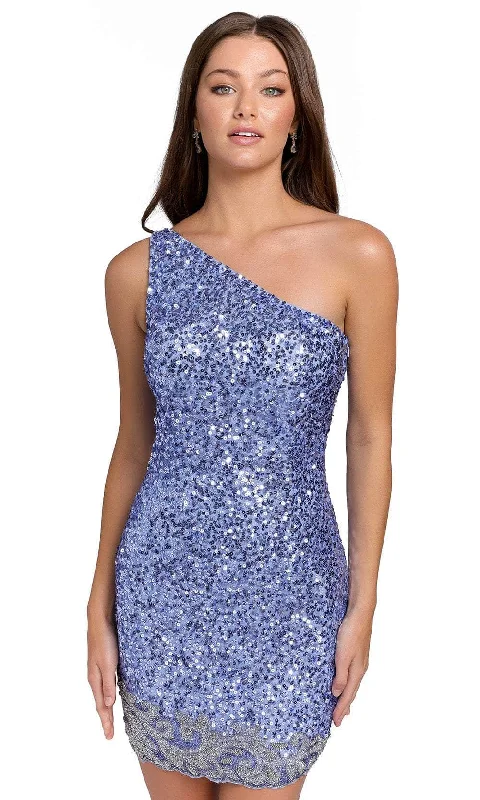 Primavera Couture 3846 - One Shoulder Fitted Cocktail Dress Cowl Neckline Elegant