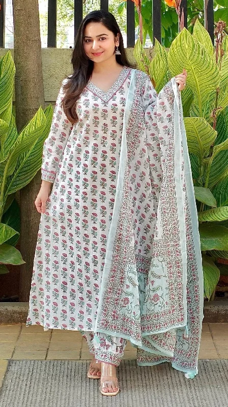 NOZ2TOZ Women White Printed Viscose Rayon Kurta And Pant Set Stylish Harem Pants