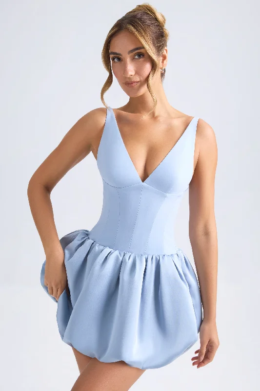 Lace-Up Bubble Hem Corset Micro Mini Dress in Light Blue Fashionable A-Line Mini Dress