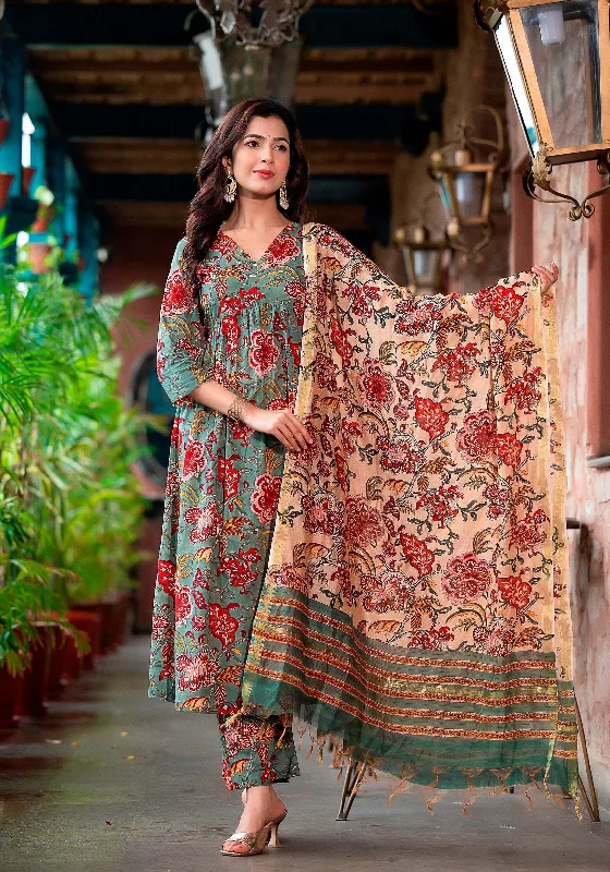 NOZ2TOZ Women Party Wear Printed Rayon Kurta With Pant And Dupatta Set - Rama Comfortable Wide-Leg Pants NOZ2TOZ Women Party Wear Printed Rayon Kurta With Pant And Dupatta Set - Rama Comfortable Wide-Leg Pants