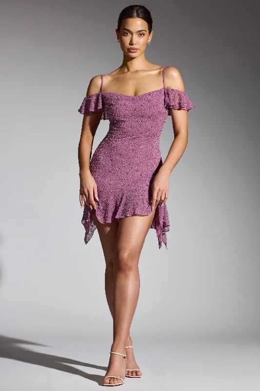 Embellished Cold Shoulder Mini Dress in Grape Stylish Short Sleeve Mini Dress