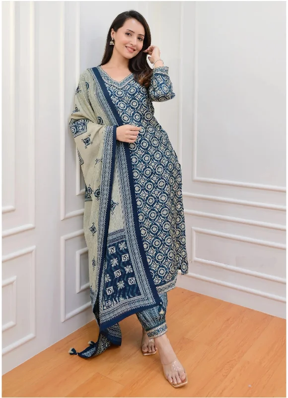 NOZ2TOZ Women Party Wear Printed Rayon Kurta With Pant And Dupatta Set - Navy Blue Stylish Harem Pants NOZ2TOZ Women Party Wear Printed Rayon Kurta With Pant And Dupatta Set - Navy Blue Stylish Harem Pants