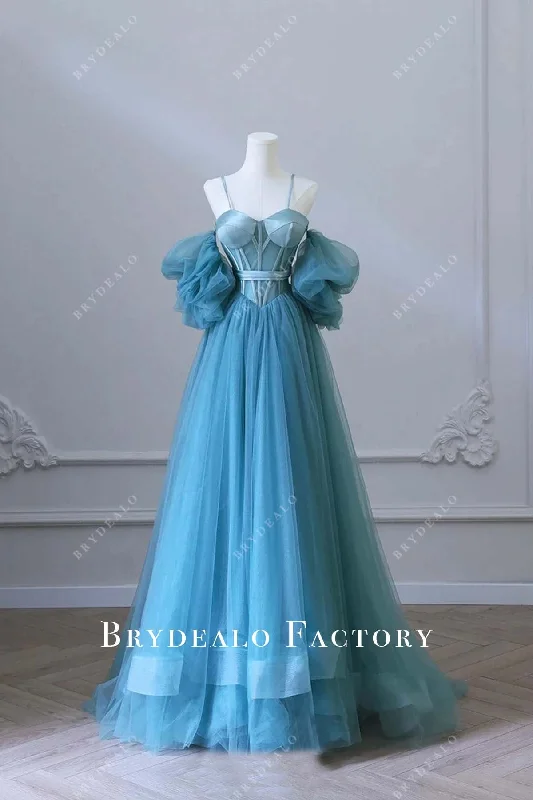 Ink Blue Sweetheart Neck Corset Off Shoulder Formal Dress Tunics Velvet soft