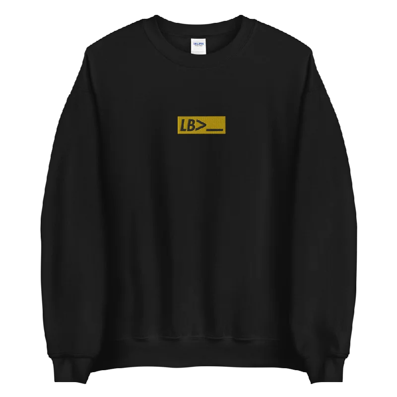 LB> | Black Embroidered Crewneck Sweatshirt Hoodie with Full-Zip Functional Layering LB> | Black Embroidered Crewneck Sweatshirt Hoodie with Full-Zip Functional Layering