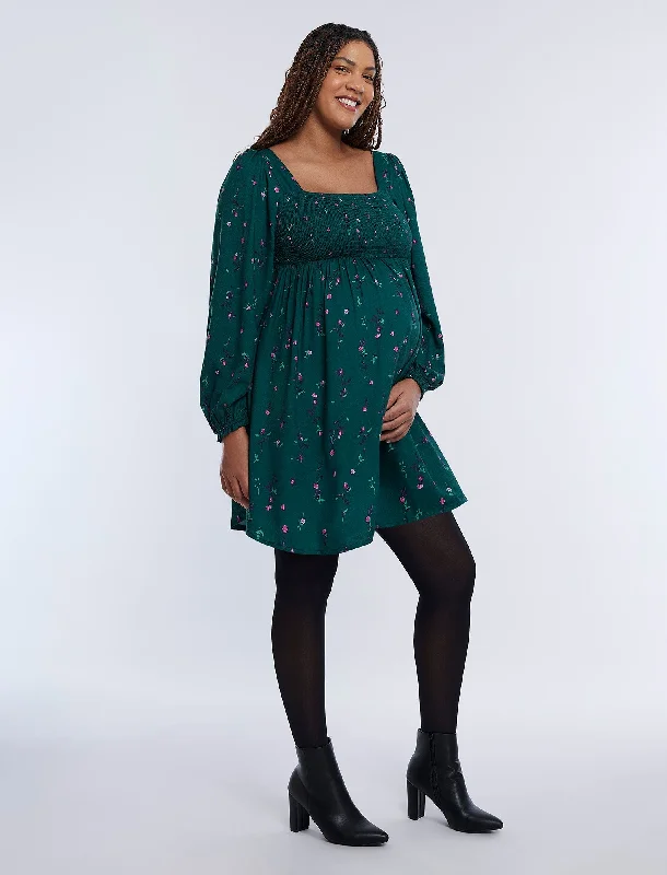 Long Sleeve Smocked Empire Waist Dress Tunics Sophisticated sleek