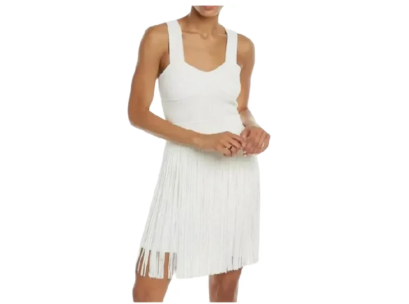 Herve Leger Bustier Fringe Bandage Mini Dress Cozy Ruched Mini Dress