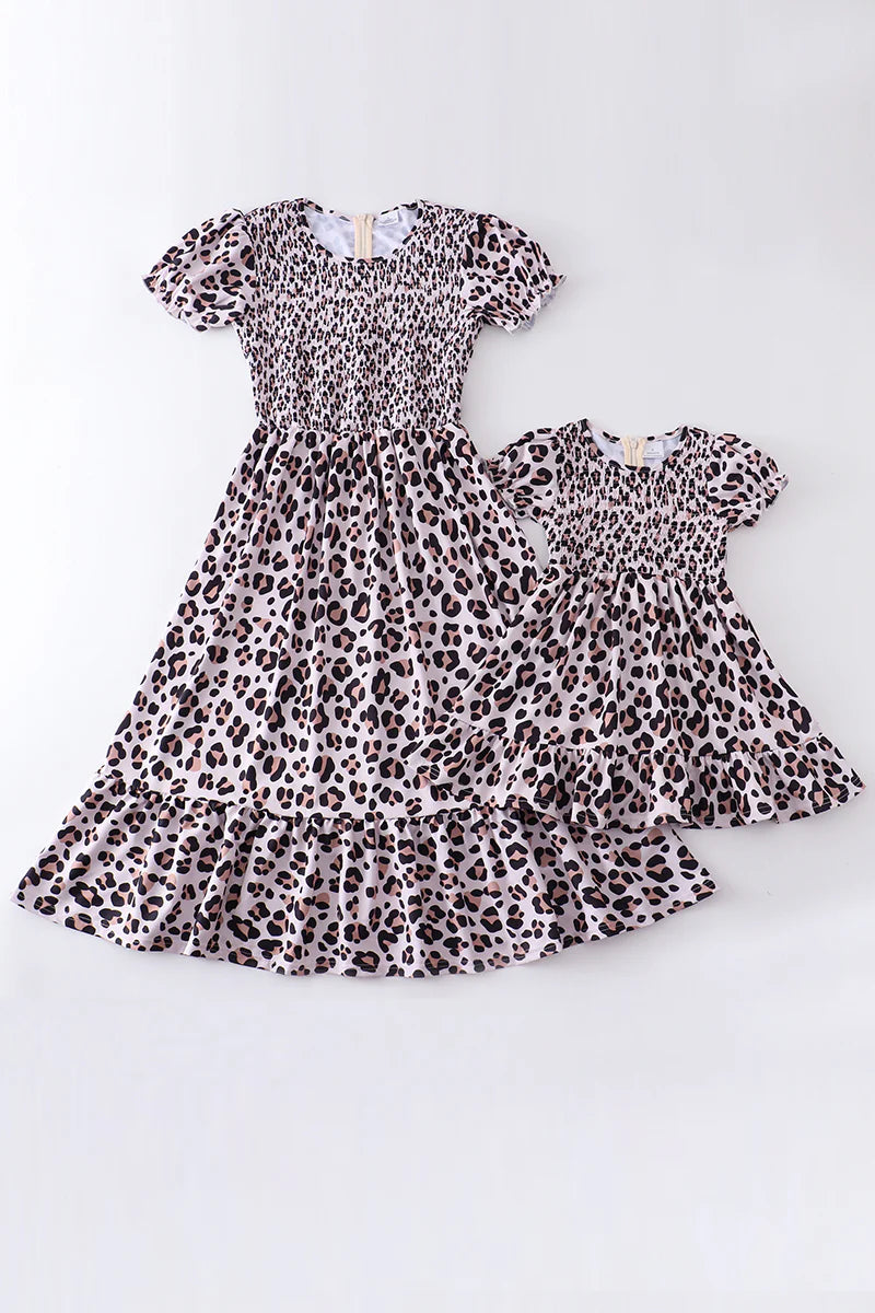Mommy + Me Leopard Smocked Dress Tunics Print Colorful