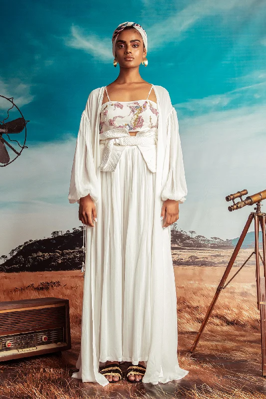 White Georgette Palazzo Pants Modern Bootcut Pants