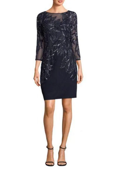Aidan Mattox - Long Sleeve Embellished Mesh Dress MD1E201969SC Tunics Satin smooth