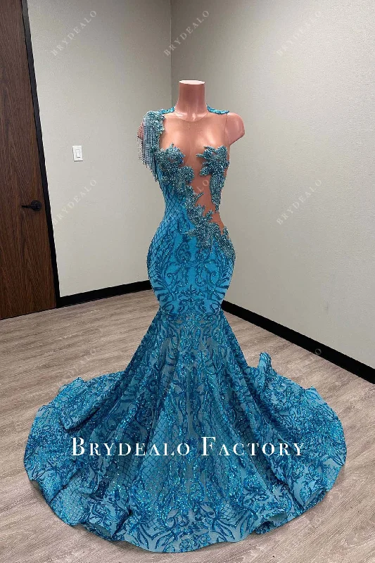 Sparkly Crystal Sequin Blue Asymmetrical Long Mermaid Prom Dress Tunics Silk luxurious Sparkly Crystal Sequin Blue Asymmetrical Long Mermaid Prom Dress Tunics Silk luxurious