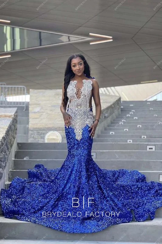 Royal Blue Sequin Mermaid Long Train Rhinestone Plunging Prom Dress Tunics Formal black Royal Blue Sequin Mermaid Long Train Rhinestone Plunging Prom Dress Tunics Formal black