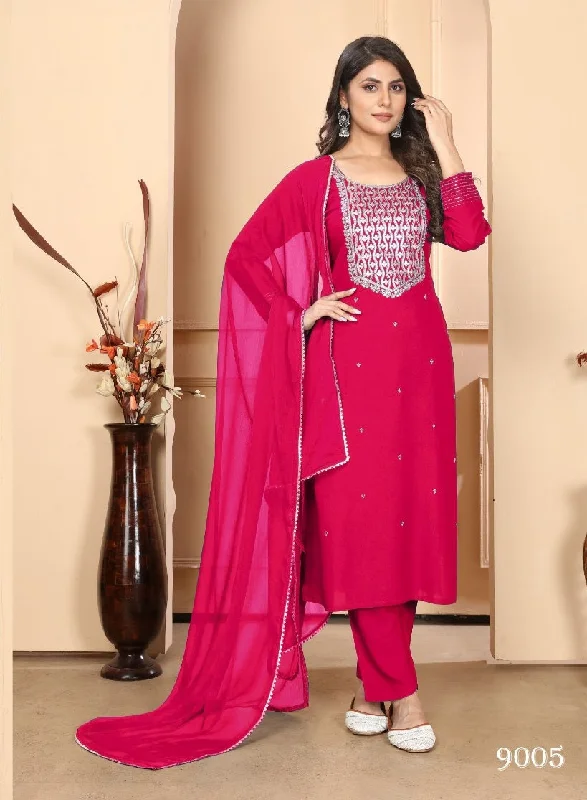 NOZ2TOZ Women Party Wear Embroidery Worked Kurta With Pant And Dupatta Set - Pink Slim-Fit Leggings NOZ2TOZ Women Party Wear Embroidery Worked Kurta With Pant And Dupatta Set - Pink Slim-Fit Leggings