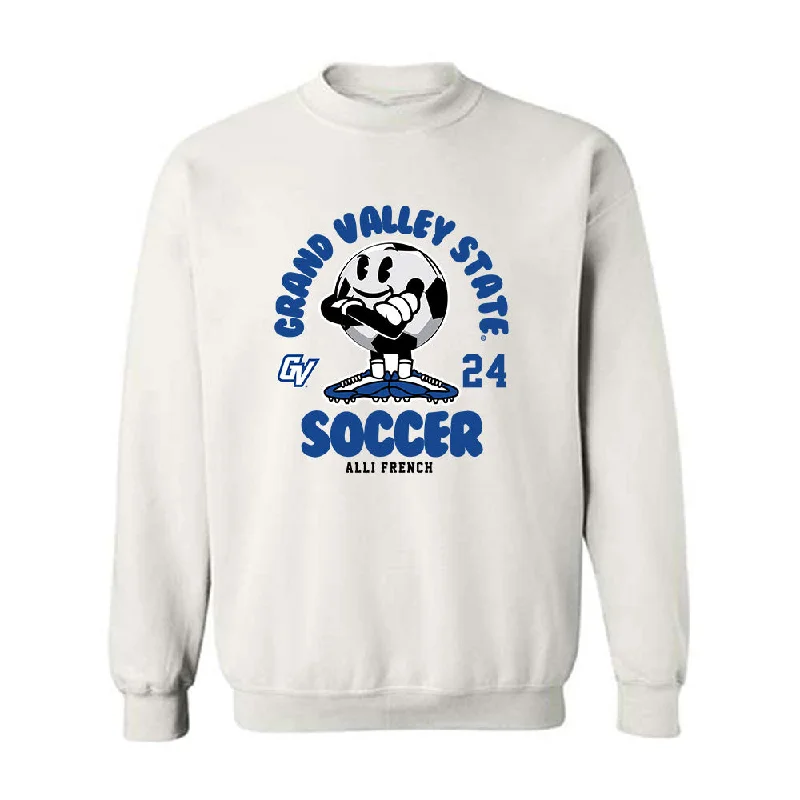 Grand Valley - NCAA Women's Soccer : Alli French - Crewneck Sweatshirt Fashion Shersey Hoodie with Hem Embroidery Detailed Premium Grand Valley - NCAA Women's Soccer : Alli French - Crewneck Sweatshirt Fashion Shersey Hoodie with Hem Embroidery Detailed Premium