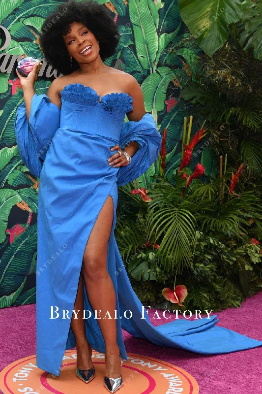 Amber Ruffin Blue Slit Sheath Celebrity Dress 2023 Tony Awards Tunics Trendy modern