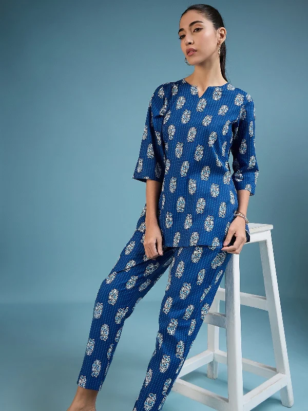 NOZ2TOZ Women Party Wear Flower Printed Co-Ord Set With Pant - Royal Blue Stylish Paperbag Waist Pants NOZ2TOZ Women Party Wear Flower Printed Co-Ord Set With Pant - Royal Blue Stylish Paperbag Waist Pants