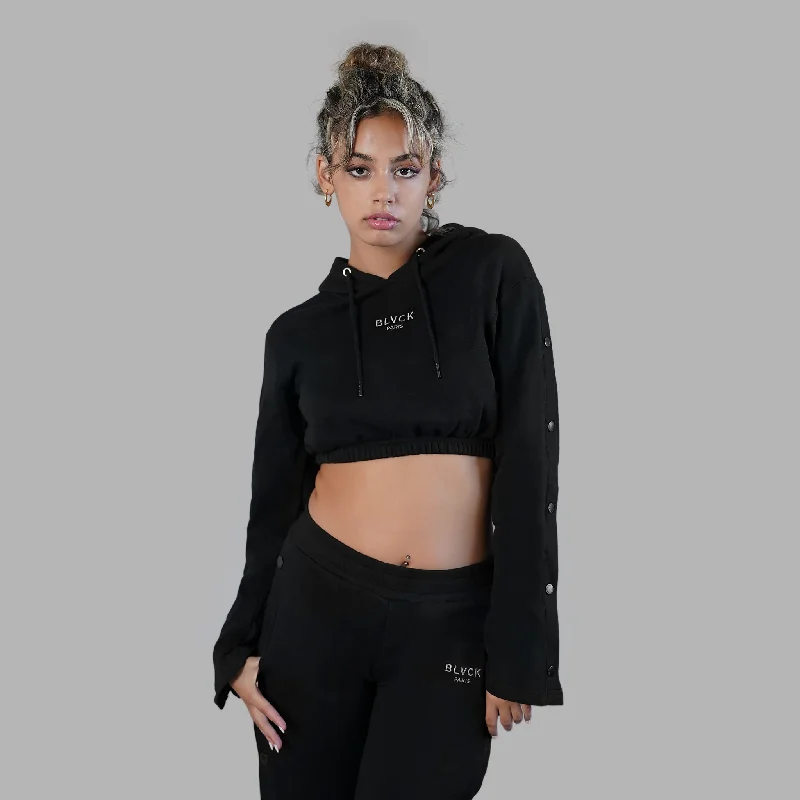 Blvck Buttoned Crop Hoodie Hoodie with Cuffed Sleeves Snug Secure