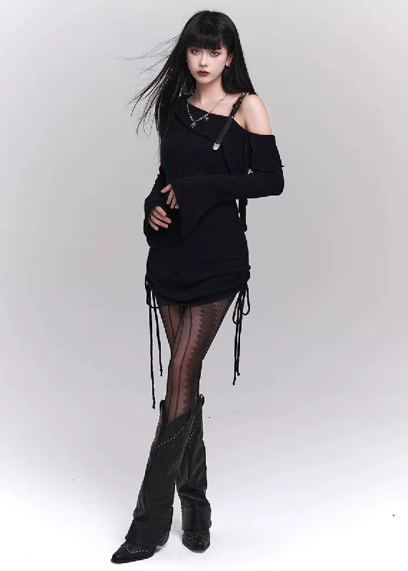 Gothic Drawstring Mini Dress Classic White Mini Dress