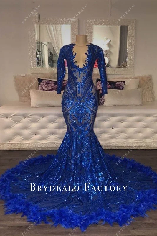 Royal Blue Unique Neck Long Sleeve Mermaid Sequin Prom Dress Tunics Distressed trendy Royal Blue Unique Neck Long Sleeve Mermaid Sequin Prom Dress Tunics Distressed trendy