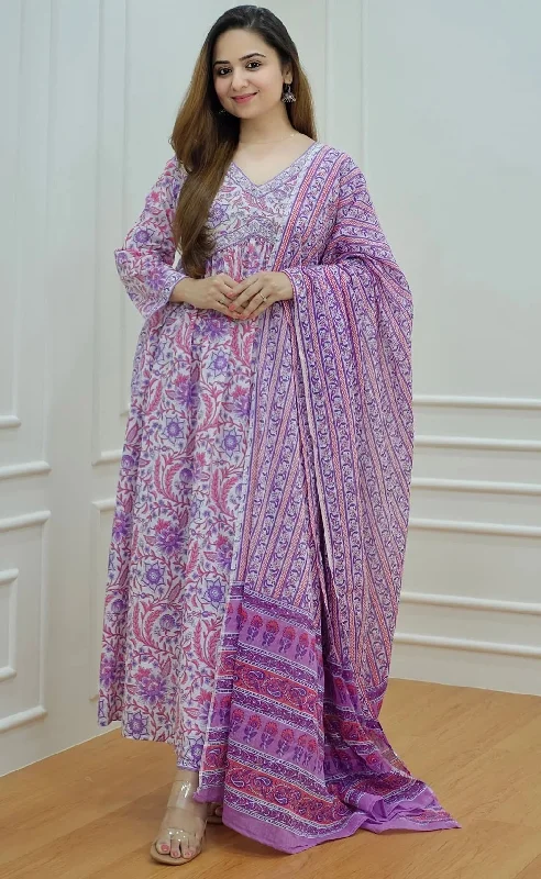NOZ2TOZ Women Pink Printed Pure Cotton Kurta And Pant Set Soft Stretch Pants