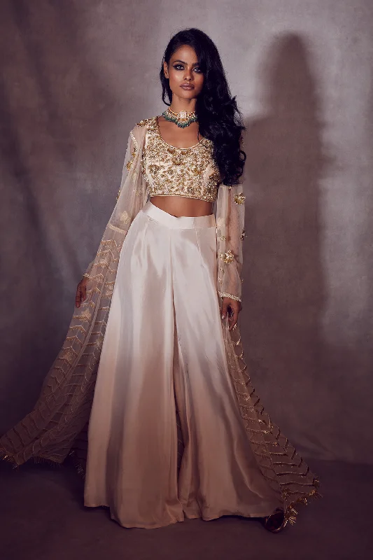 Crumb Cookie Beige Bustier paired with Plain Palazzo Pants Net Jacket Stretch Fit Pants Crumb Cookie Beige Bustier paired with Plain Palazzo Pants Net Jacket Stretch Fit Pants