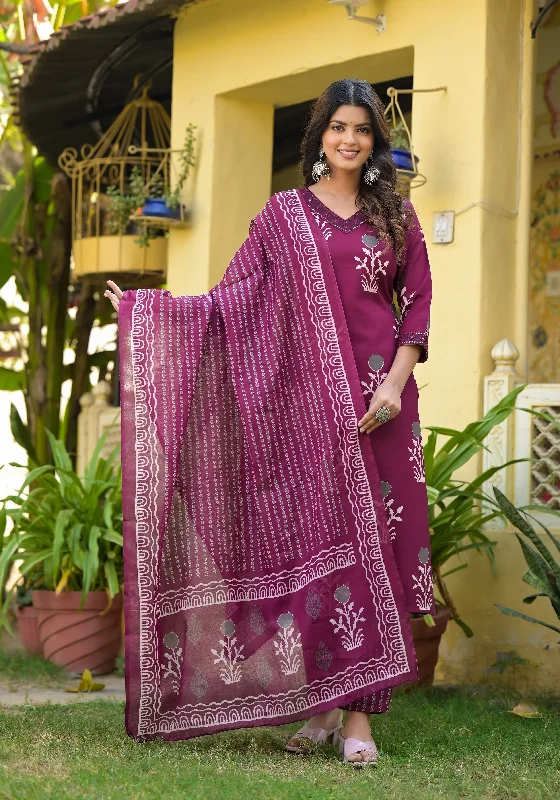 NOZ2TOZ Women Purple Printed Viscose Rayon Kurta, Pant And Dupatta Set Trendy Palazzo Pants NOZ2TOZ Women Purple Printed Viscose Rayon Kurta, Pant And Dupatta Set Trendy Palazzo Pants