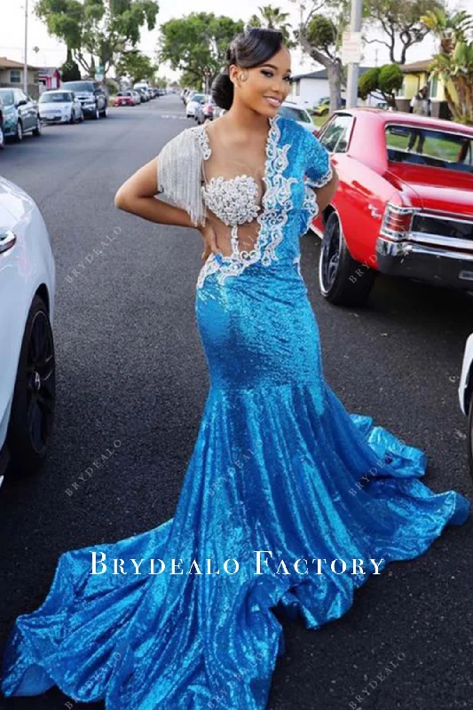 Ocean Blue Sequin Asymmetrical One Sleeve Mermaid Prom Dress Tunics Running lightweight Ocean Blue Sequin Asymmetrical One Sleeve Mermaid Prom Dress Tunics Running lightweight