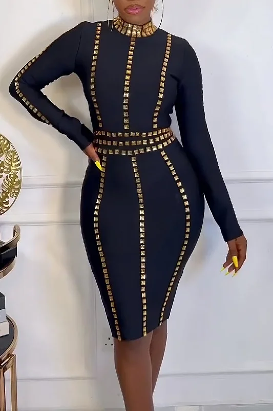Black Party Elegant Formal Hot Drilling Hot Drill Mandarin Collar Sheath Dresses Tunics Distressed trendy Black Party Elegant Formal Hot Drilling Hot Drill Mandarin Collar Sheath Dresses Tunics Distressed trendy