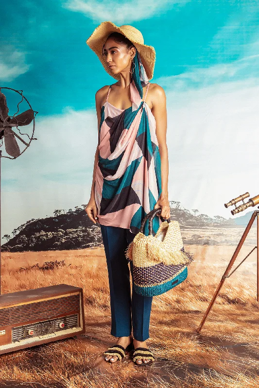 Teal Georgette Cigarette Pants Chic Capri Pants