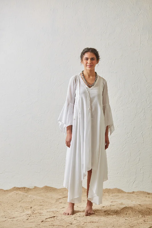 White  Asymmetric Cotton Dress Tunics Trendy modern