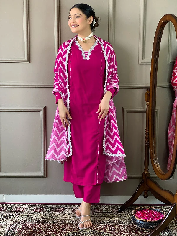 NOZ2TOZ Women Party Wear Embroidery Worked Kurta With Pant And Dupatta Set - Gajri Trendy Wide-Legged Trousers NOZ2TOZ Women Party Wear Embroidery Worked Kurta With Pant And Dupatta Set - Gajri Trendy Wide-Legged Trousers