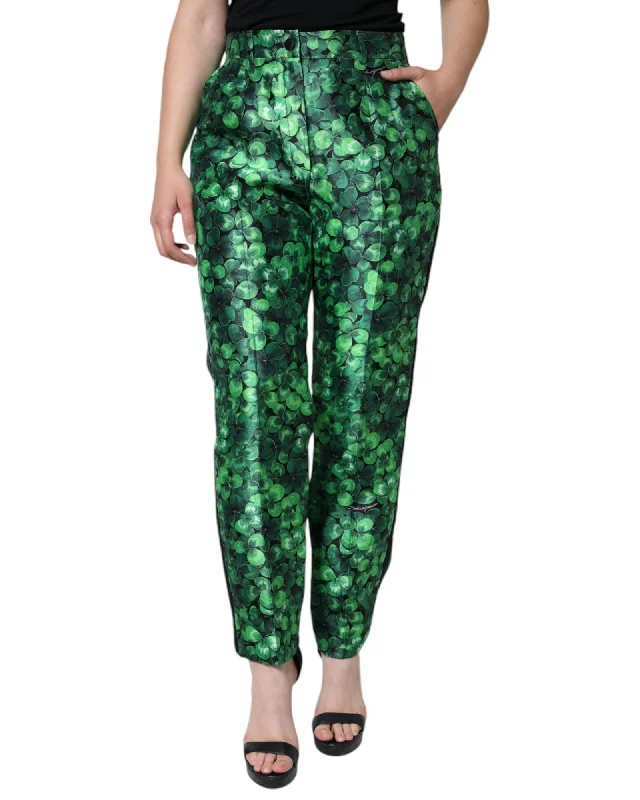 Dolce & Gabbana  Clover Print Silk Pants Soft Stretch Leggings