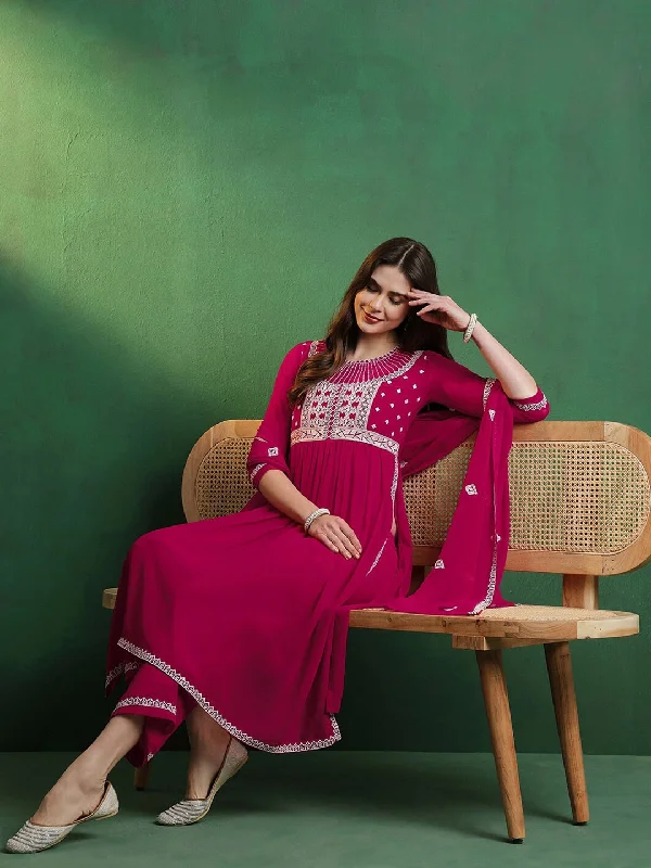 NOZ2TOZ Women Party Wear Embroidery Worked Kurta With Pant And Dupatta Set - Red Formal Slim Pants NOZ2TOZ Women Party Wear Embroidery Worked Kurta With Pant And Dupatta Set - Red Formal Slim Pants