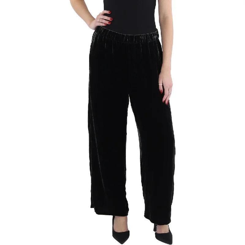Womens Velvet Elastic Waist Ankle Pants Comfy Zip-Up Pants