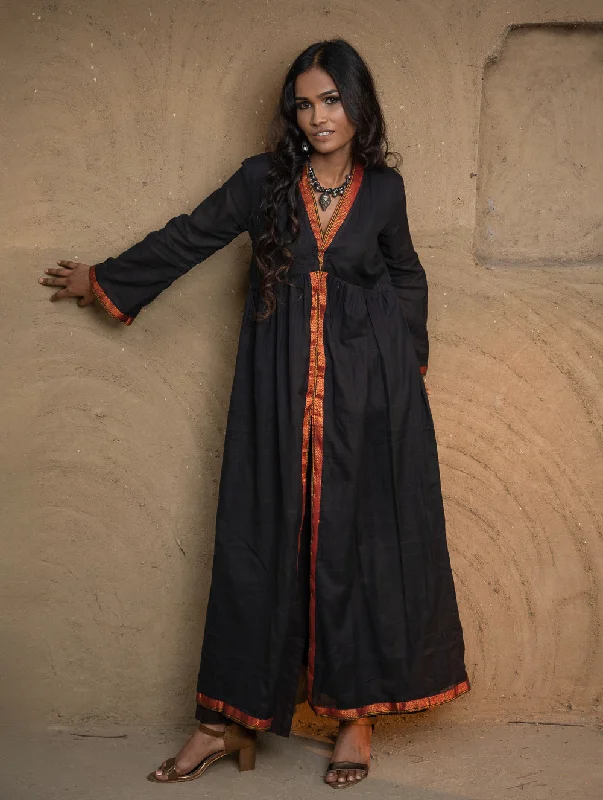 Traditional Elegance. Hand Embroidered Ilkal & Zardozi Ethnic Kurta / Dress - Regal Black Boat Neckline Classic Traditional Elegance. Hand Embroidered Ilkal & Zardozi Ethnic Kurta / Dress - Regal Black Boat Neckline Classic