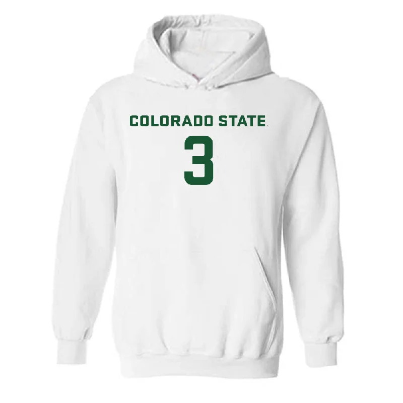 Colorado State - NCAA Women's Soccer : Izzy Wildermuth - White Replica Shersey Hooded Sweatshirt Hoodie with Color Block Contrast Stylish Colorado State - NCAA Women's Soccer : Izzy Wildermuth - White Replica Shersey Hooded Sweatshirt Hoodie with Color Block Contrast Stylish
