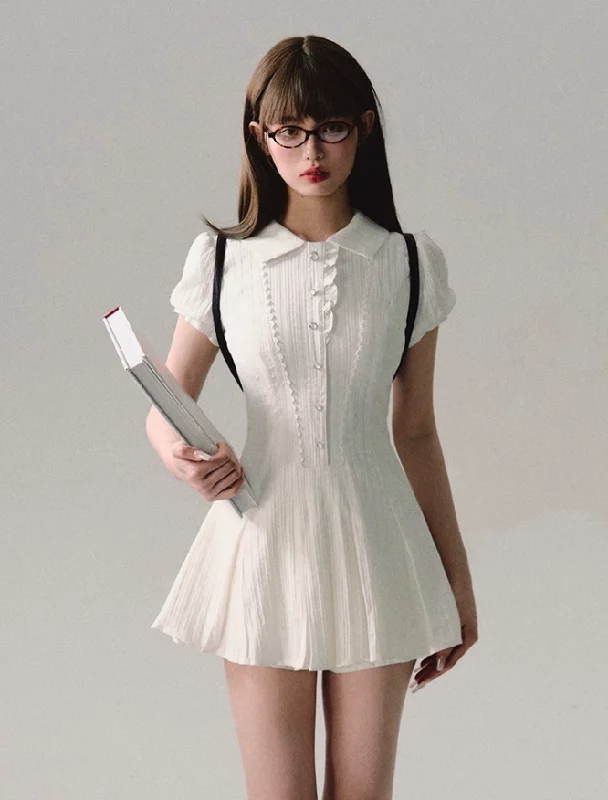 Pleated Collar Mini Dress Trendy Bodycon Mini Dress