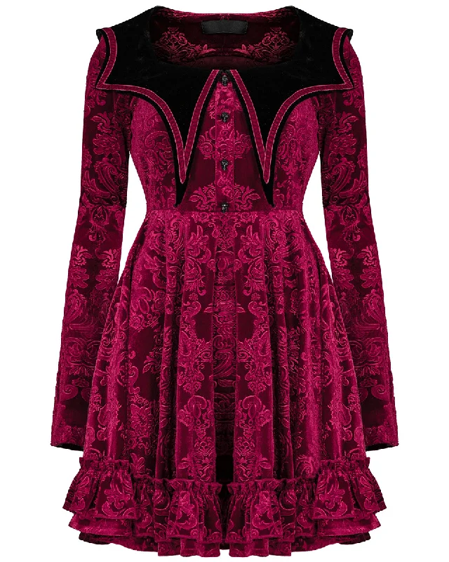 Punk Rave Daily Life Vampire Princess Velvet Mini Dress - Red & Black Stylish Sweetheart Mini Dress